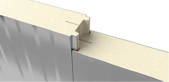 Close-up of PermaCore PCS insulated metal panel with Light Mesa profile, smooth, stainless steel finish