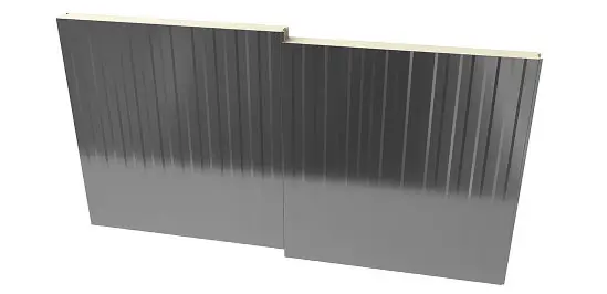 PermaCore PCS insulated metal panel with Light Mesa profile, smooth, stainless steel finish