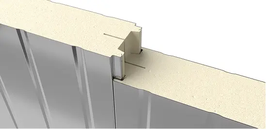Close-up of PermaCore PCS insulated metal panel with Shadowline profile, smooth, stainless steel finish