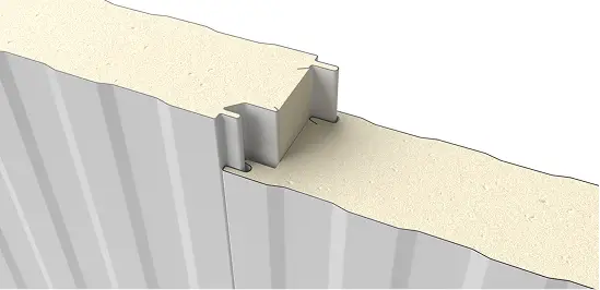 Close-up of PermaCore PHF insulated metal panel with Heavy Mesa profile, smooth, painted polar white finish